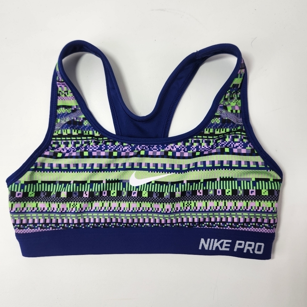Nike Blue  Green Purple Sports Bra with Geometric Pattern